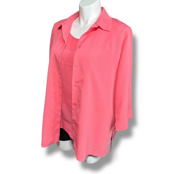 Drapers & Damons Womens Tank and Button Down Blouse Shirt Set Collared Pink XL - Picture 5 of 12